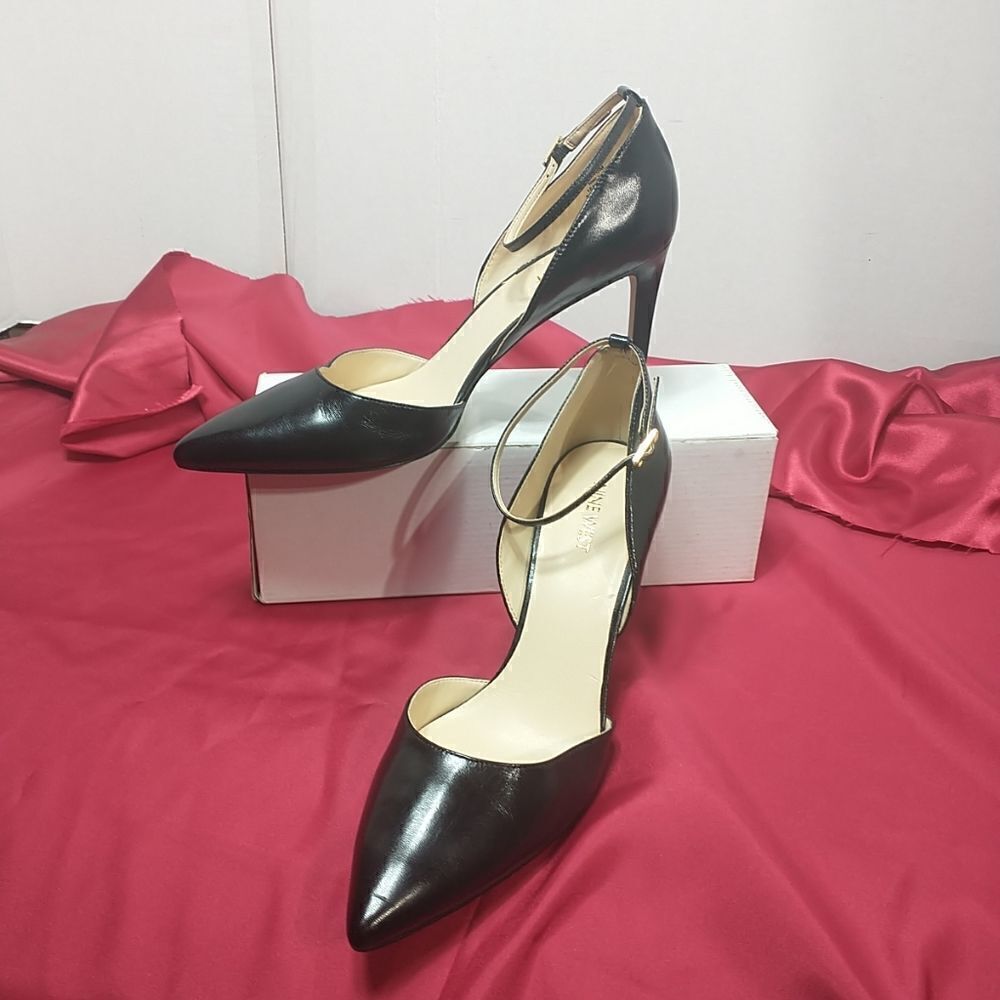 Nine West Camelle Women's  SZ 10 M Black Leather Anklele heels